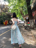 MQTIME  -  Elegant Floral Fairy Dress Women Casual Sweet Y2k Clothing Sexy Strap Dress Even Party One Piece Dress Korean Chic Sleeveless
