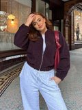 MQTIME  -  Casual Zipper Woolen Coat Women Vintage O Neck Long Sleeve Pocket Lady Bomber Jackets 2025 Early Spring Fashion Female Outwears