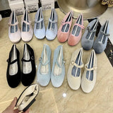 MQTIME  -  Velvet Elegant Shoes for Women Mary Janes Buckle Strap Soft Ballet Flats Designer Shoes Spring Autumn Ladies Athletic Shoe