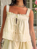 MQTIME  -  Women s Sleeveless Lace Trim Tassel Tank Top with Tie Front Detail - Casual Summer Lounge Shirt for Stylish Comfort