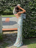 MQTIME  -  Elegant Print Halter Satin Dress Summer Streetwear Fashion Casual Slim Robe Lady Sexy Off Shoulder Backless Party Dresses