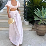 MQTIME  -  Summer Fashion Ruffled Crop Top + Midi Skirt Set French Fashion Loose Skirt Matching Set Elegant Vacation Casual Outfits