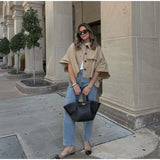 MQTIME  -  Khaki Color Short Cape Style Jackets Women Casual Solid Lapel Full Sleeves Single Breasted Coats Lady Daily Street Outwear New