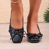 MQTIME  -  Elegant Ballet Wine Red Bowknot Medium Heel Pumps Women Summer Classic Square Toe Thick Heel Pumps Women Black Office Shoes