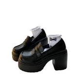 MQTIME  -  Women High Heel Loafers  Spring British Leather Shoes Women's Chunky Heel Thick Platform Lolita JK Uniform Dress Shoes