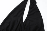 MQTIME  -  Woman Sexy Metal Buckle Detail Hollow Backless Halter Top Black Tanks & Camis Sexy Summer Deep V Neck Crop Tops