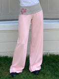 MQTIME  -  Y2k Patchwork Flower Print Low Waist Loose Casual All Match Medium Strecth Long Pants