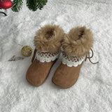  MQTIME  -  Sweet Lace Decoration Furry Suede Snow Boots Women Winter Thick Bottom Fluffy Fur Ankle Boots Warm Plush Designer Shoes