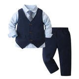 MQTIME  -  Boys' 4-Piece Formal Suit Set, Vest, Pants, Collared Dress Shirt and Tie Baby Toddler Kid Wedding Outfits Children Dresswear Set