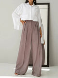 MQTIME  -  Women's Loose Fit Casual Suit Pants Split-Joint High Waist Floor Length Trousers Straight Pants for Office Ladies