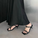 Mqtime Open Toe Women Slippers Black White Silver Summer Outside Slides Mules Shoes Thin High Heels Flower Design Shallow Slip On Party
