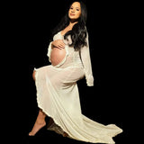 MQTIME  -  Maternity Dress Gown For Photo Shoot Sexy Transparent Ruffle Pregnant Woman Belly Hollowed Out Baby Shower Dress