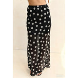 MQTIME  -  Women's Summer Y2k Vintage Polka Dot Print Long Skirt Elastic High Waist Mesh Sheer See-through Layered A-line Skirts
