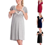 Mqtime Fashionable Multifunctional Mother's Convenient Nursing Skirt Maternity Pajamas Nursing Clothes Lace Splicing Nursing Pajamas