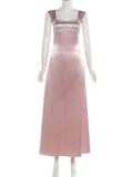 MQTIME  -  Puss Sexy Satin Wedding Dress Women Strap Low-Neck Rhinestone Patchwork Elegant Classic Evening Party Dating Slim Bodycon