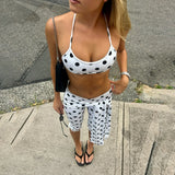 MQTIME  -  Trend Polka Dots Print Summer 2 Piece Set Women Sexy Halter Camis Crop Tops + Lace Up Ribbon Calf-length Pants Streetwear Suits