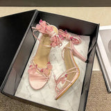 MQTIME  -  Luxury Bowknot Super High Heel Ankle Strap Sandals Women Summer Sexy Cross Strap Stilettos Sandals Woman Pink Wedding Shoes