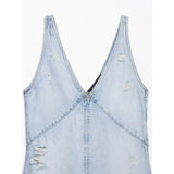  MQTIME  -  Vintage Women's Denim Halter Dress Sleeveless Perforated V-Neck Long Summer Dress for Ladies Holiday Fashion