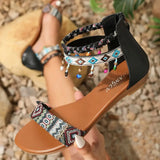 MQTIME  -  Ethnic Style Roman Sandals New Handmade Beaded Zipper Flat Sandals Colorful Beach Open Toe Fancy Beach Shoes