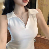 MQTIME  -  Polo collar basic American camisole vest Spicy girl short sleeveless slim fit versatile top for women