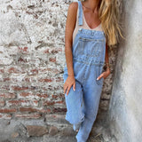 MQTIME  -  Women's Spring and Summer New Straps Denim Jumpsuit Loose Pockets