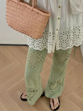 MQTIME  -  Pants 2025 New Hollow Embroidery Breathable French Style Flare Pants Women's Holiday Casual Pants