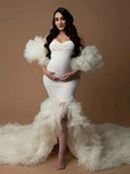 MQTIME  -  Ivory Mermaid Maternity Dresses for Photo Shoot Mixi Tulle Split Maternity Gowns Custom Made Bathrobe Sleepwear