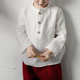  MQTIME  -  Casual Daily Cotton And Linen Children's Shirt Autumn New Retro Mori Buttons Long-Sleeved Shirts Boys And Girls Clothing