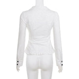 MQTIME  -  new polka dot printed bow lace-up breasted shirt casual slim long-sleeved top women