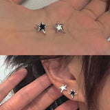 Mqtime Fashion Punk Zircon Star Titanium Steel Ear Stud Earring y2k Korean Sweet Cool Pentagram Ear bone Nail for Women Girls Jewelry