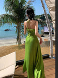 MQTIME  -  Summer Green Sleeveless Slip Sexy Club Vacation Elegant Pleated Mini Dress 2024 New Fashion Evening Party Dress Women Streetwear