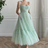 MQTIME  -   Sweetheart Mint Green Tulle Tea Length Wedding Party Gown Short Graduation Robes de cocktail Shiny Fairy Prom Dresses