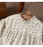 MQTIME  -  New Fall/Winter Fleece-Lined Corduroy Floral Long-Sleeve Dress For Girls New French Lace Stand-Up Collar Children's Dresses