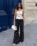 MQTIME  -  Women's Fashion Polka Dot Wide Leg Pants High Waist Flare Hem Commuting Casual Streetwear Trousers New Women Pants