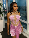  MQTIME  -  Sexy See Through Mesh Feather Summer Outfits for Women Birthday Dress for Women Party Evening Short Dress