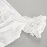MQTIME  -  French Style White Lace Trim Short Sleeve Dress 2025 Summer A Line Bow Tie Casual Mini Dress