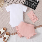 MQTIME  -  3Piece Summer Newborn Girls Clothes Fashion Cartoon Cute Letter Short Sleeve Cotton Bodysuit+Shorts+Hair Band Baby's Sets