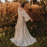  MQTIME  -  Bohemian Lace Maternity Photography Dress Long Train Boho Pregnant Woman Lace Long Dresses For Photoshoot
