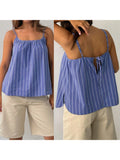MQTIME  -  Women s Sleeveless Striped Print Spaghetti Strap Scoop Neck Loose Tank Top Casual Streetwear Fashion Summer Wear