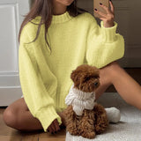 MQTIME  -  Women Casual Oversized Knit Sweaters Fall Winter Long Sleeve Round Neck Solid Color Pullovers Loose Fit Jumper Knitwear Tops