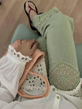 MQTIME  -  Pants 2025 New Hollow Embroidery Breathable French Style Flare Pants Women's Holiday Casual Pants