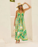 MQTIME  -  Summer Boho Dress Sleeveless Printing A-line Vestidos Floral V Neck Open Back Holiday Dress Vacation Halter Dresses