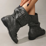 MQTIME  -  Vintage y2k Slouch Mid Calf Boots Women Shoes Retro Low Heel Comfortable Walking Casual Boots Wide Legs Fitting