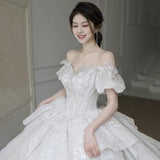 MQTIME  -  White Ball Gown Women Wedding Dresses Sequins Appliques Bridal Gowns Formal  Wedding Dress