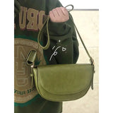 MQTIME  -  Vintage Green Shoulder Bag Women High Street Leather Casual Saddle Bag Handbag Female Retro Solid Crossbody Bags Ladies