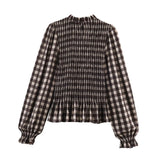  MQTIME  -  Chic Fashion Honeycomb Check Blouses for Women New Long Sleeve Women's Casual Simple Style Shirt And Blouse Woman Tops