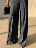 MQTIME  -  Women's Grey Business Casual Suit Pants 2025 New Fashion Elastic High Waist Wide Leg Loose Pleated Belt Trousers Bottoms