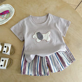 MQTIME  -  Boys Suit Spring and Summer New Children's Wear Korean Boy Baby Cute Cartoon Dog T-shirt Striped Shorts Two Sets