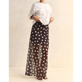 MQTIME  -  Women's Summer Y2k Vintage Polka Dot Print Long Skirt Elastic High Waist Mesh Sheer See-through Layered A-line Skirts