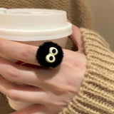 Mqtime Cute Cartoon Eye Plush Ball Ring 2024 Autumn Winter Fashion Design Korean Funny Fluffy Finger Ring Female Jewelry Wholesale